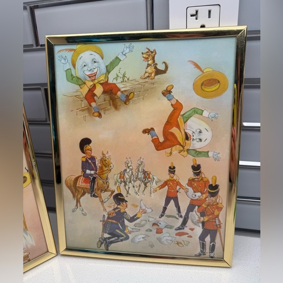 Vintage Nursery Rhyme Framed Decor Jack and Jill Humpty Dumpty Baby Retro Brass - Picture 5 of 14